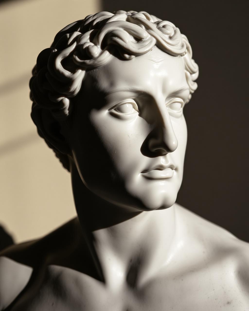 Marble bust in soft museum light